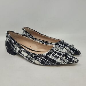 Zara Shoes Womens EU36 US6 Black White Tweed Flats Rhinestones Embellished